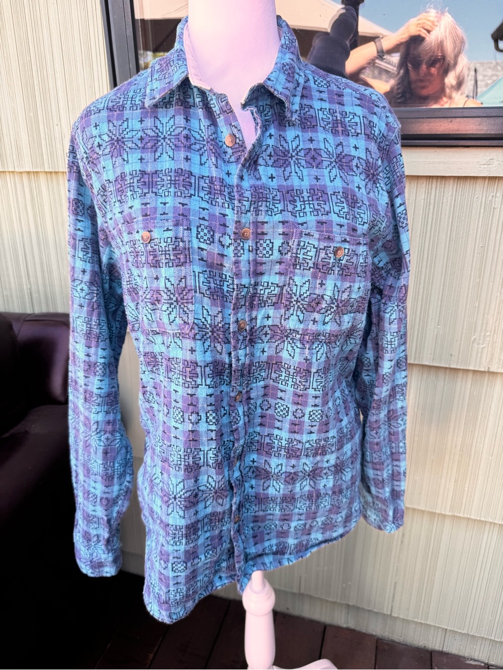 Aeropostale Blue and Purple Geometric Button-Down Shirt